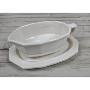 VTG PFALTZGRAFF White Gravy Boat/Underplate Octagonal Ironstone Style Serveware